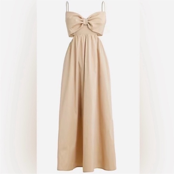 J. Crew Dresses & Skirts - NWOT J. Crew Collection Bow Front Cutout Midi Dress in Stretch Taffeta Khaki Tan